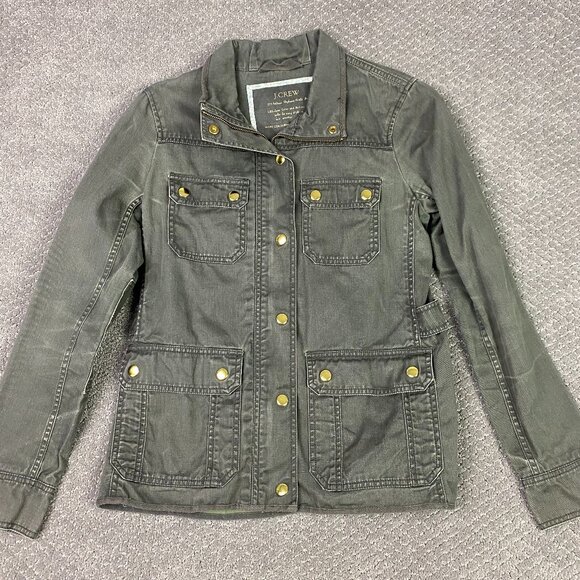 J. CREW Relaxed Boyfriend Field Jacket Women's XS Green Cotton Military Gorpcore - Picture 1 of 12